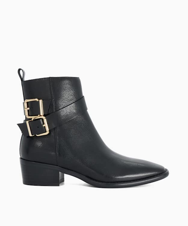 Pattin Black - Leather Buckle-Detail Ankle Boots