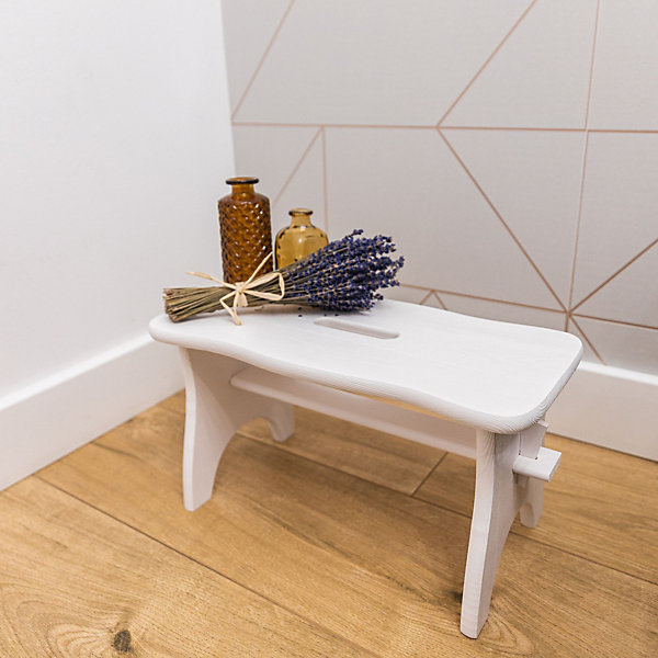 Creative Deco Repose-Pieds en Bois Blanc - 38 x 19 x 21 cm - Banc Bas Multifonctionnel pour Bureau, Chaise et Plantes - Non Monté