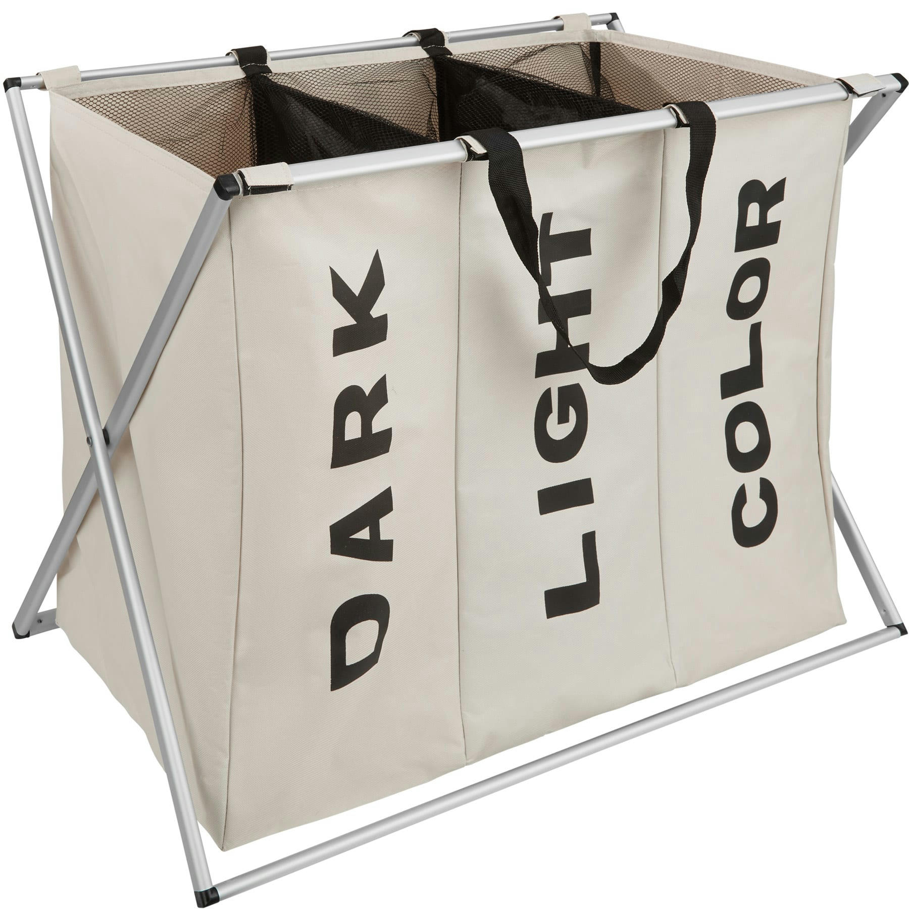 - Panier à linge double avec cadre en aluminium beige