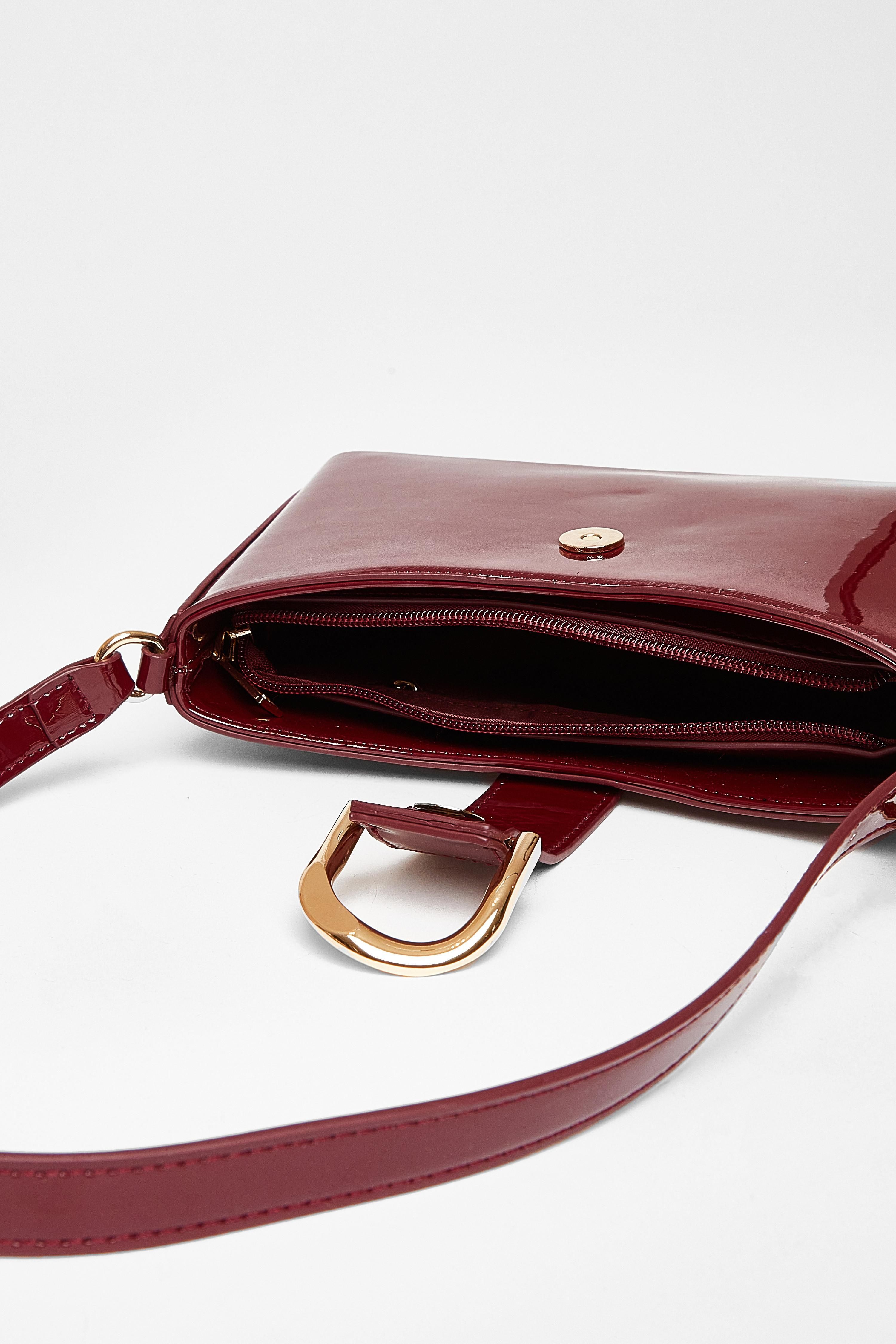 Quiz Burgundy Buckle Detail Shoulder Bag