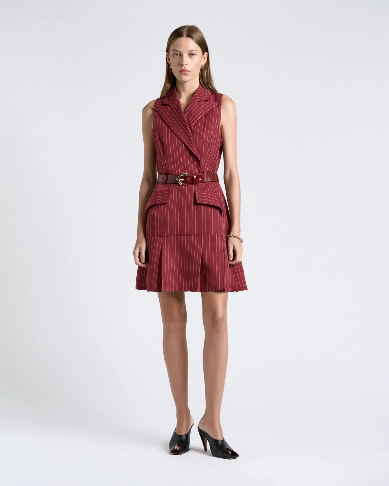 Linen Blend Pinstripe Mini Dress