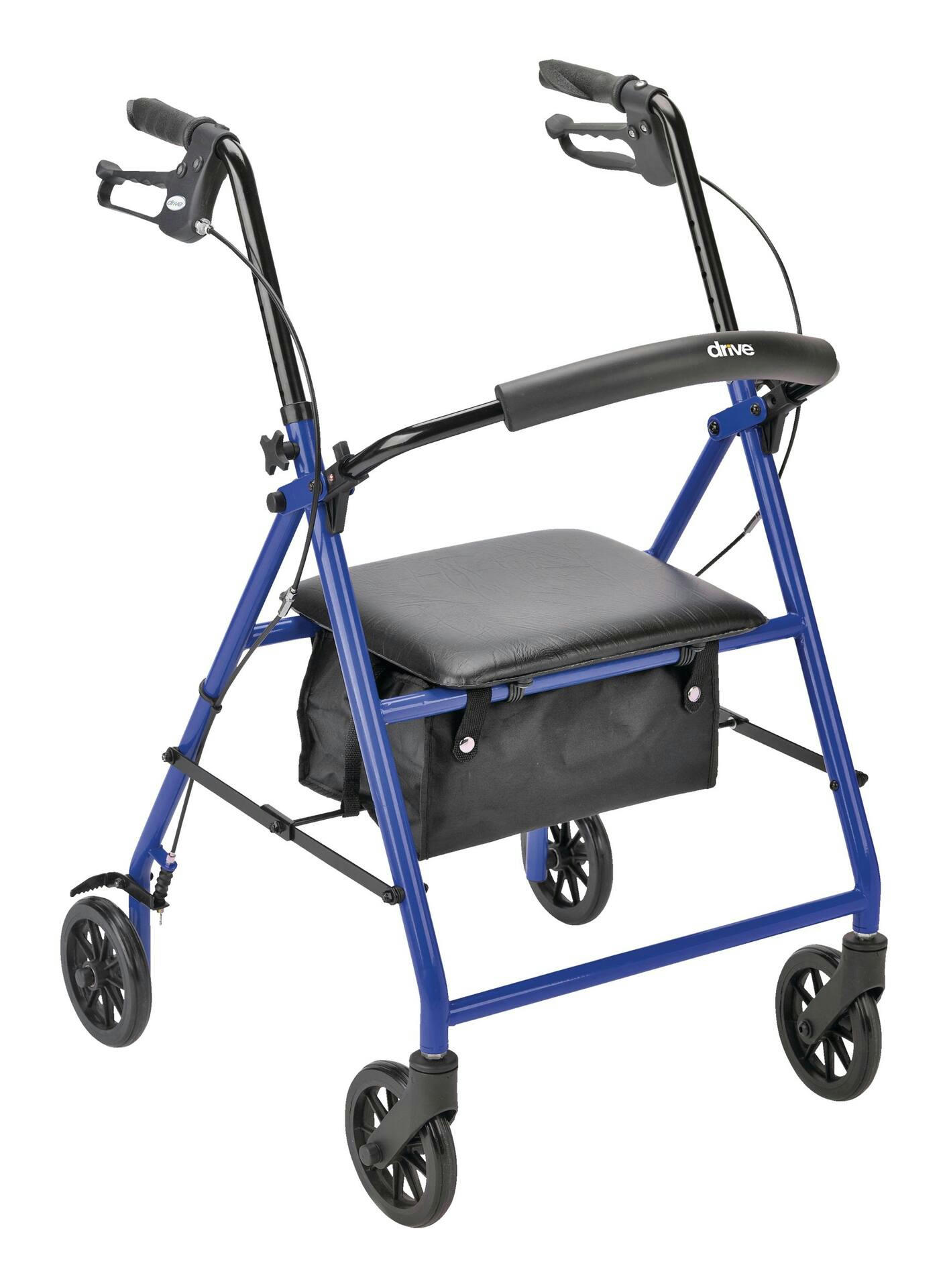 Drive 4-Wheel Folding Aluminum Rollator with Seat, Backrest & Handbrake, Assorted Colours, 32-37-in Height