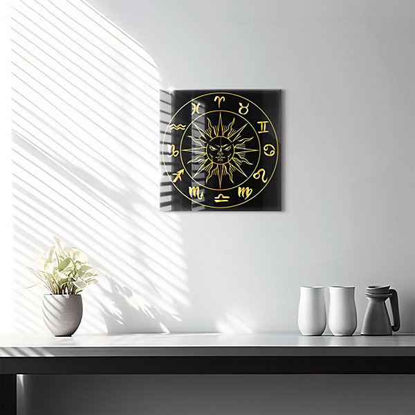 Horloge murale Wallfluent 30x30 cm Aiguilles noires Signes du zodiaque 1 pcs