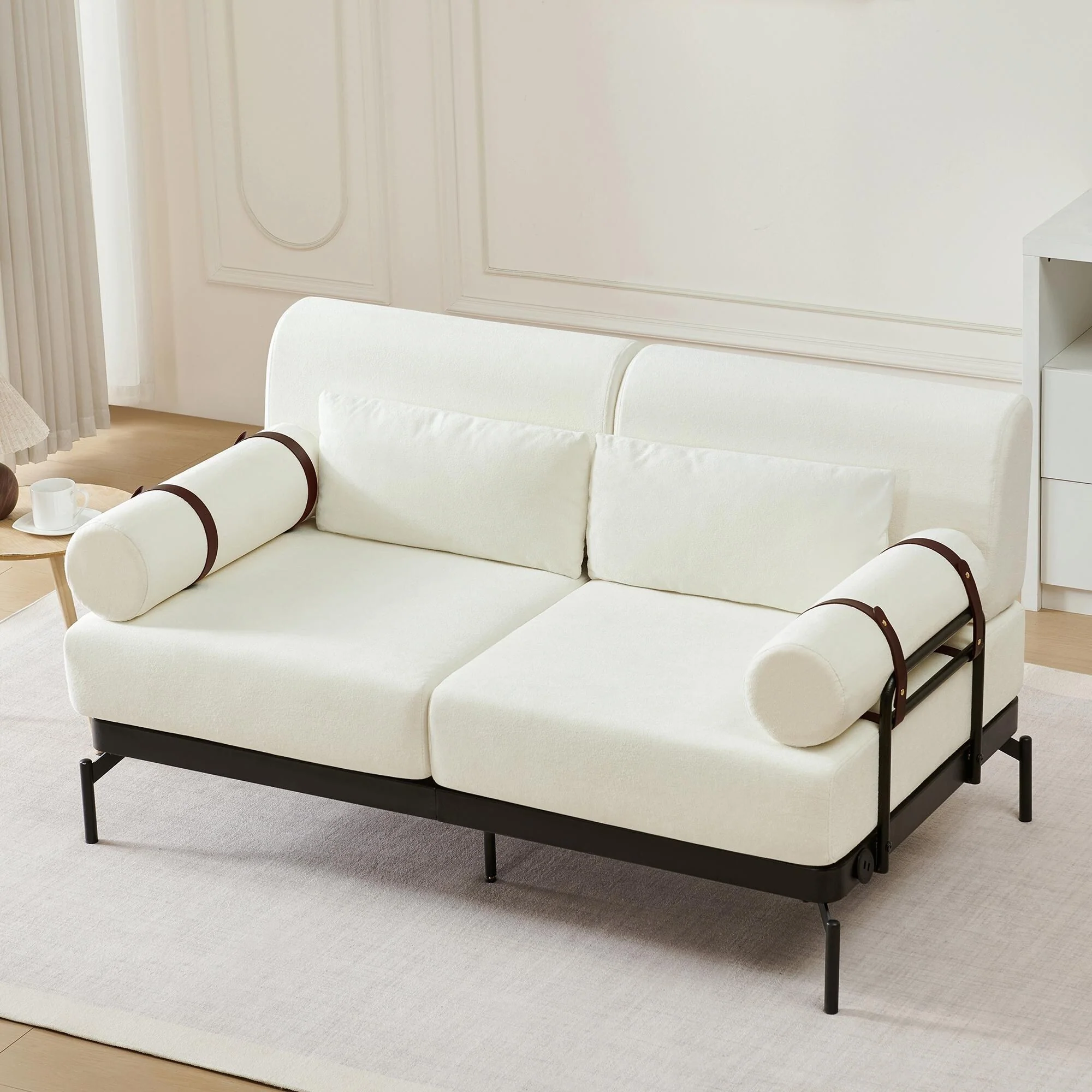 Modern Loveseat Sofa 59 Sofa Couch 2-Seater with Flexible USB Ports and Unique Cylindrical Armrests