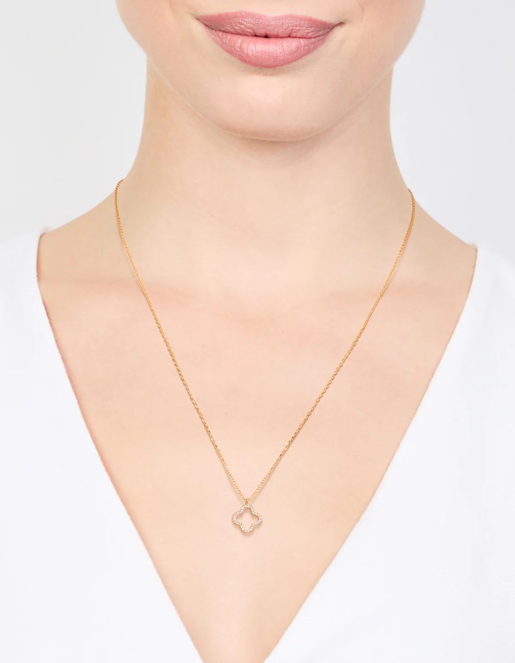 Gold Plated Sterling Silver Cubic Zirconia Flower Pendant Necklace