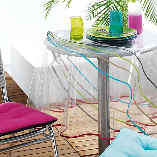 Nappe rondetransparente ourlet coloré (180x180 cm - Gris anthracite)