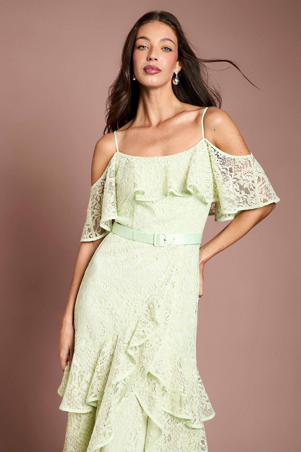 Coast Lace Frill Detail Strappy Belted Midi Dress