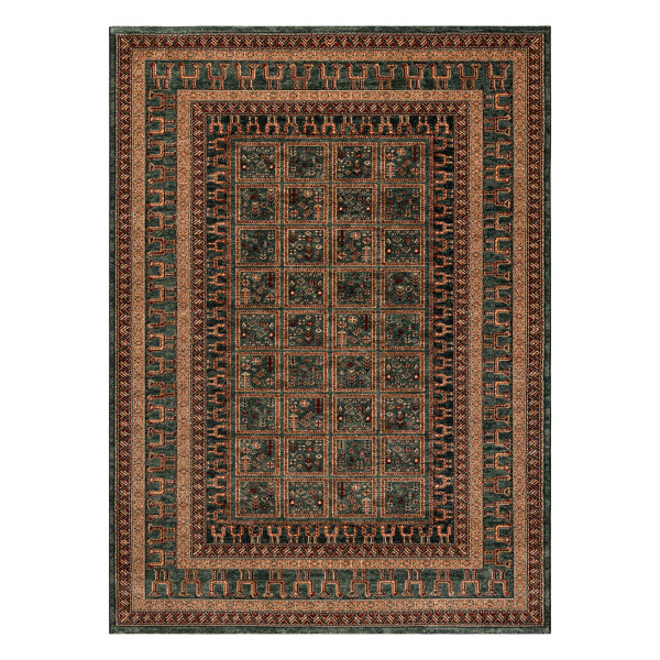 Dywan wełniany KASHQAI 4349 400 orientalny, ramka zielony 67x130 cm