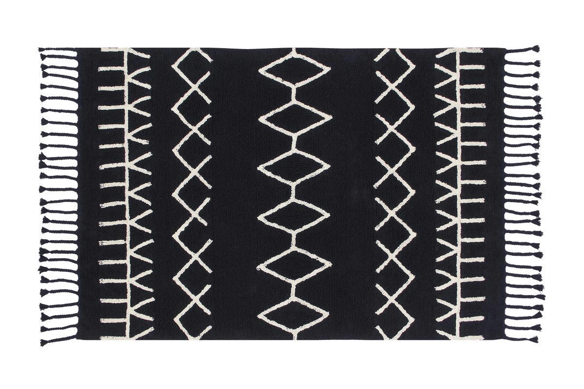 BLACK&WHITE - Tapis ethnique design en coton noir 140x200