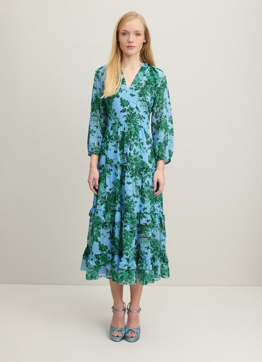 Eleanor Neon Garden Print Recycled Polyester Tiered Dress