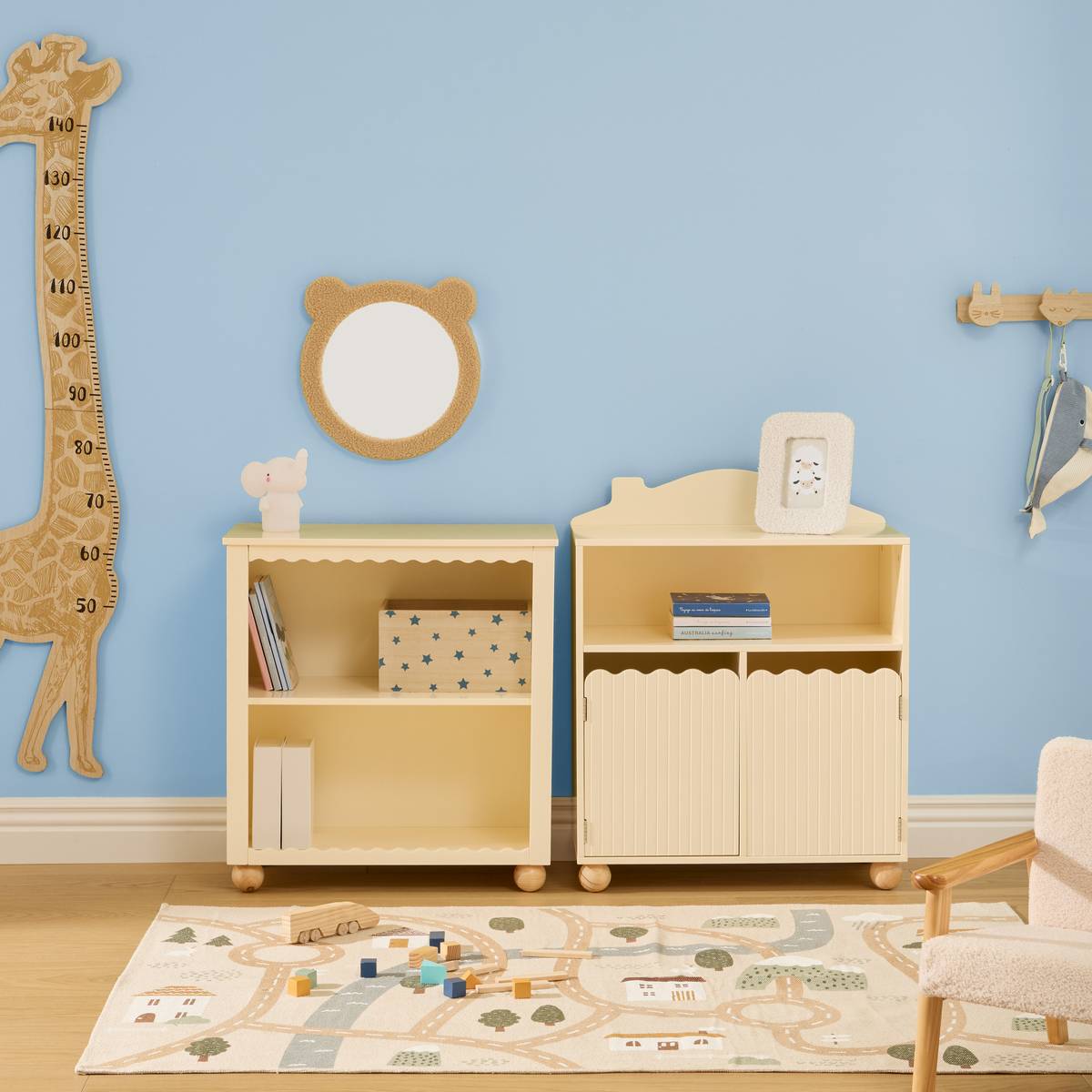 Children's bookcase 2 doors 1 shelf "Bouli" Beige, 75.5x60 cm