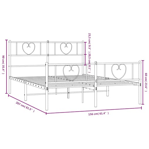 NNEVL Metal Bed Frame with Headboard and Footboard White 150x200 cm