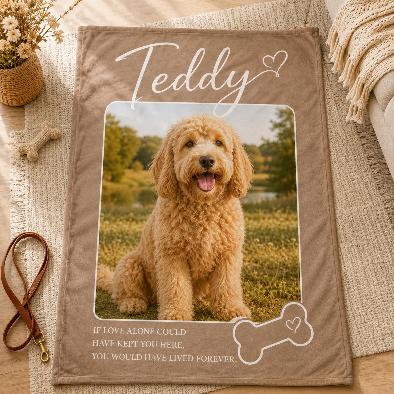 Personalized Pet Photo Blanket, Custom Name Memorial Throw With Loving Verse, Gentle Keepsake Gift For Dog Mom And Bereavement Owners