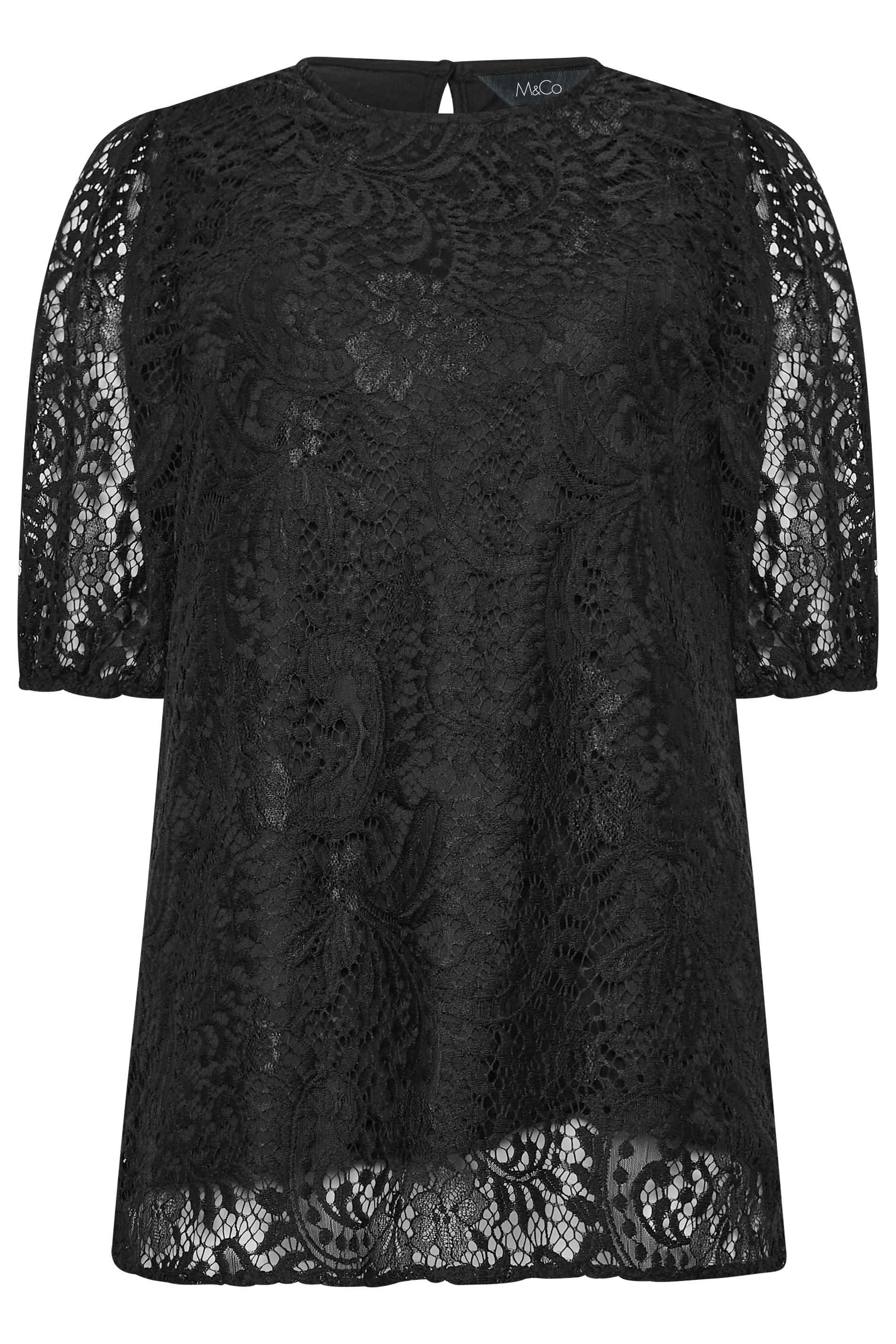 M&Co Lace Puff Sleeve Blouse