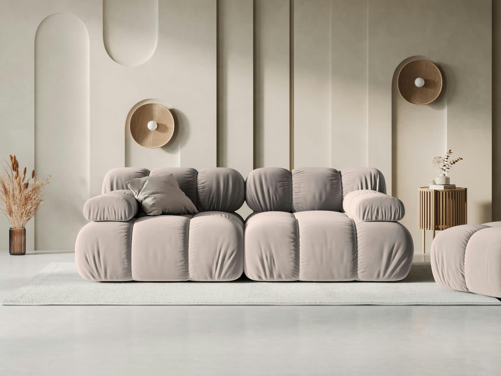 BELLIS - Canapé modulable 2 places en tissu velours beige