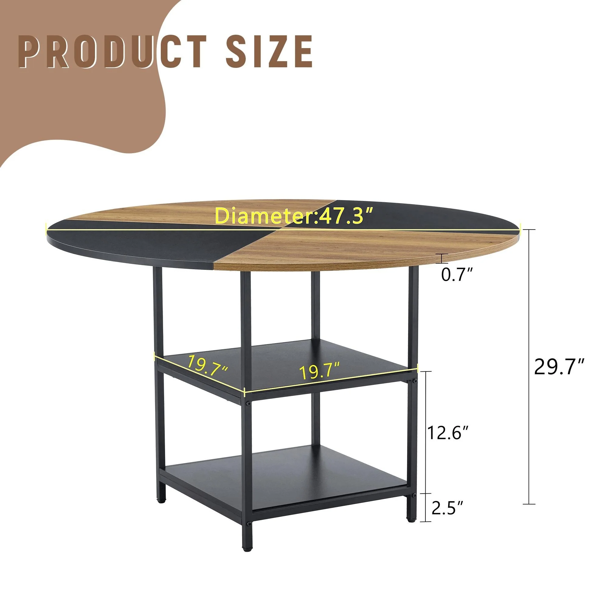 Diameter Modern Splicing Circular Dining Table - Double-Layer Storage, Wood And Fan-Shaped Diagonal Color Matching Design
