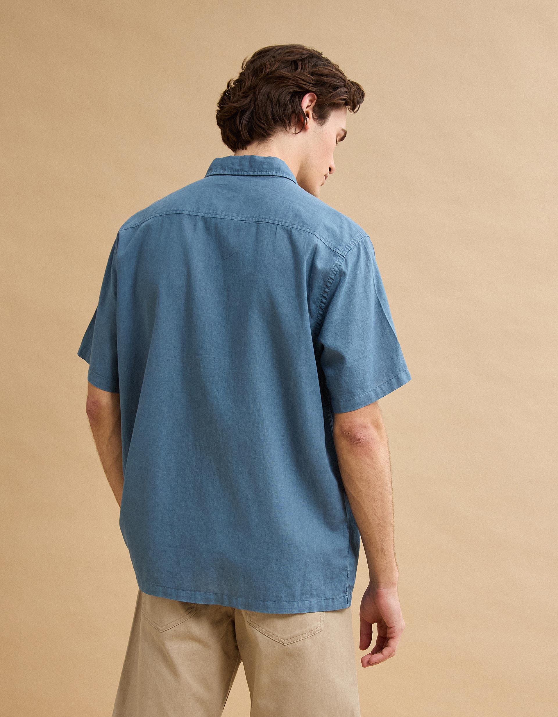 Camisa com Linho, Homem, Azul