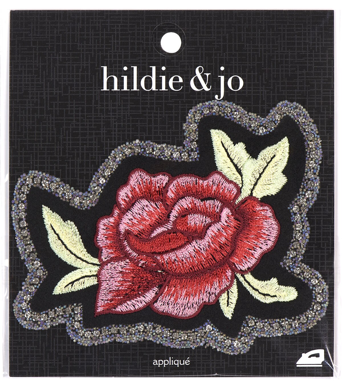4 x 3 Pink Rose With Glitter Edge Iron On Patch by hildie & jo