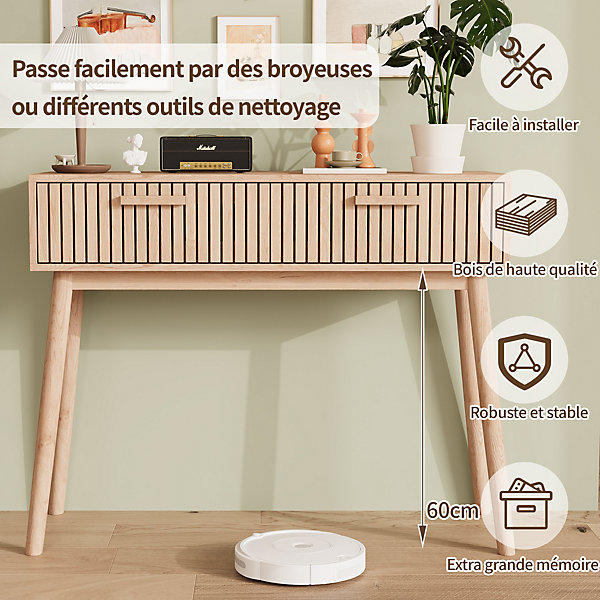 Console 2 Tiroirs Effet Bois avec Tasseaux