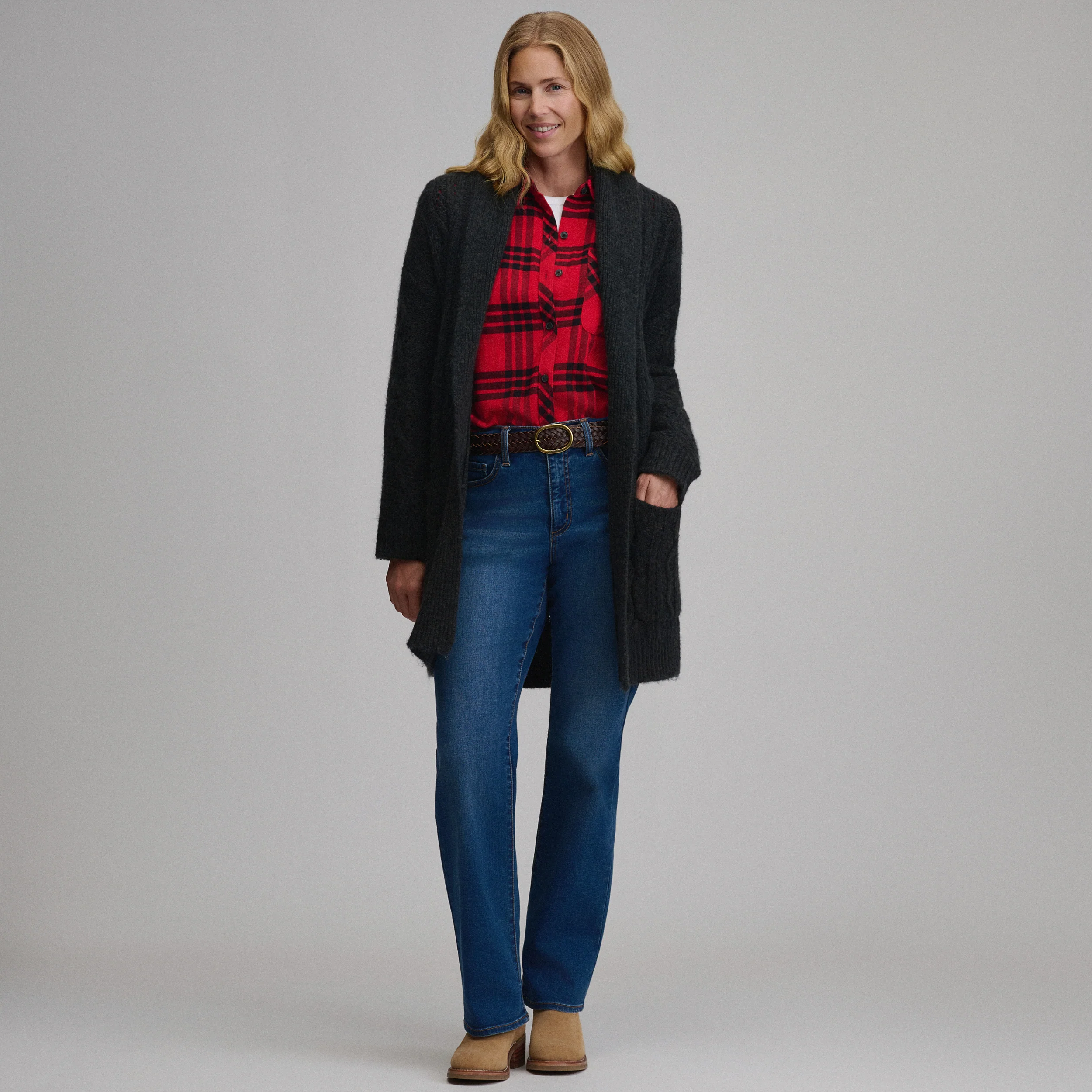 Women's Belted Cable Cardigan Sweater