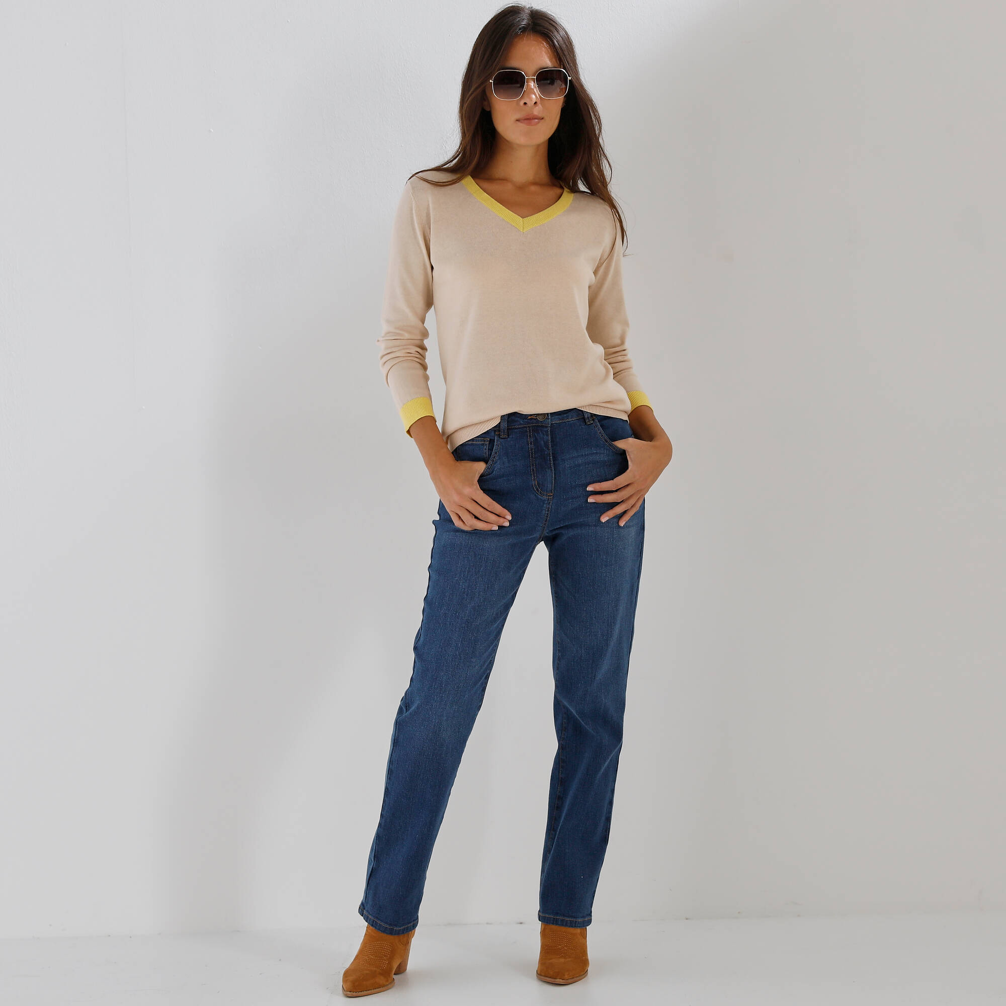 Pull col V bicolore