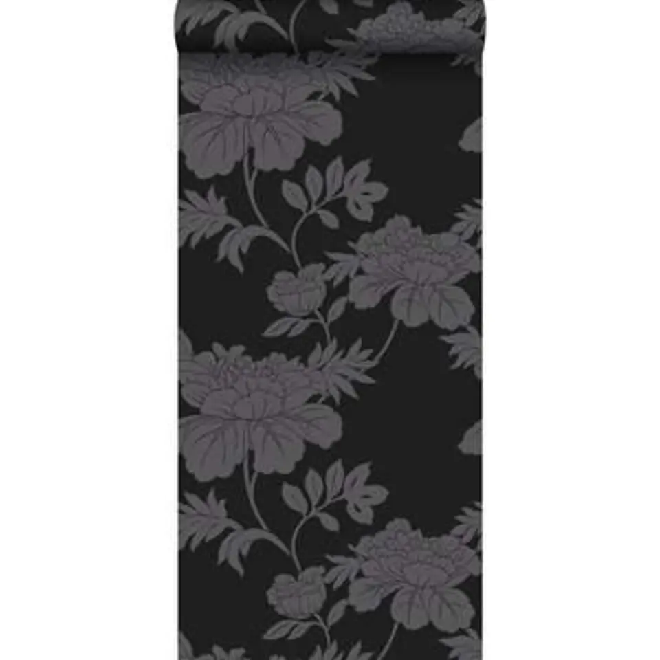 Origin behang - bloemen - zwart - 53 cm x 10,05 m
