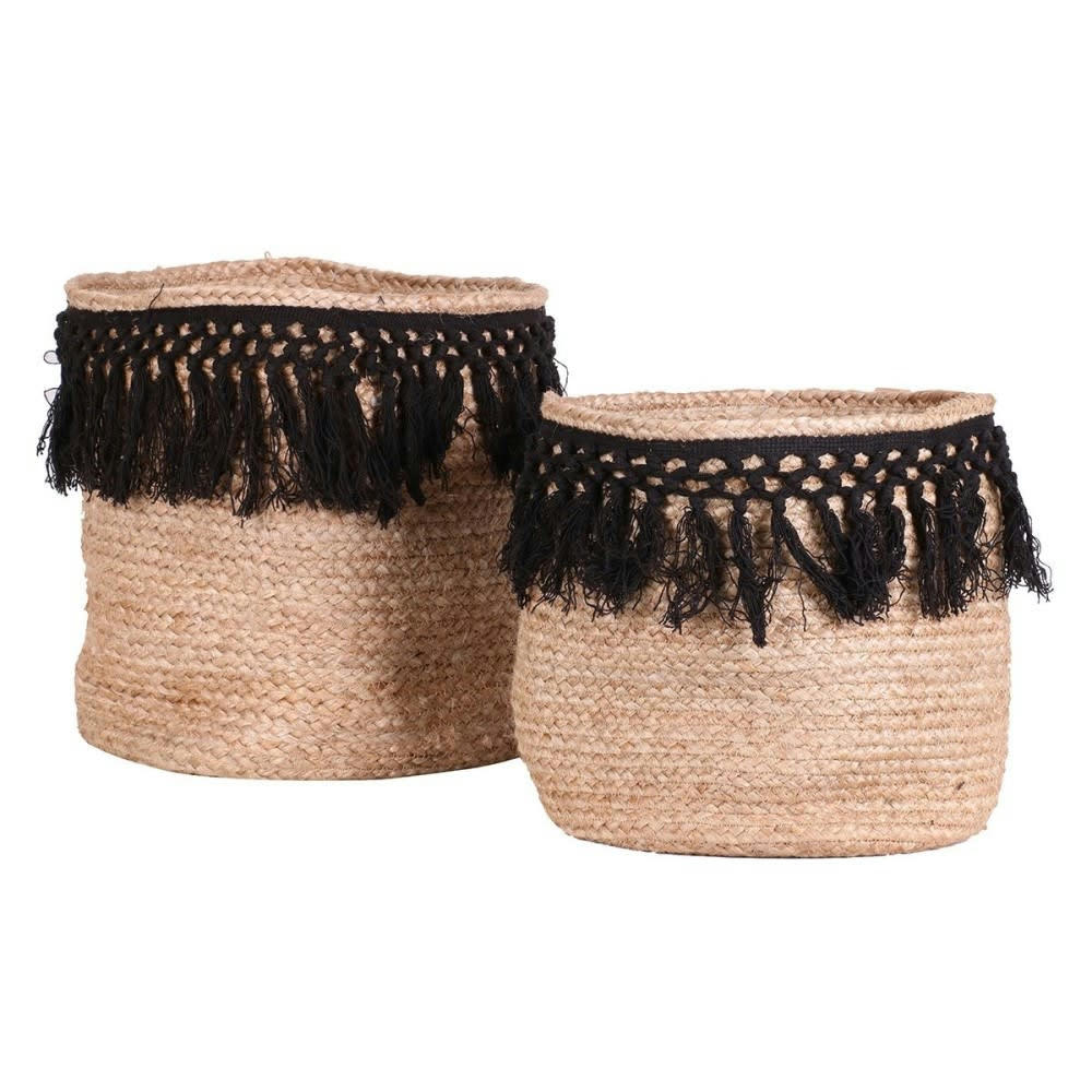 JUTE - Paniers jute tressage noir - Lot de 2