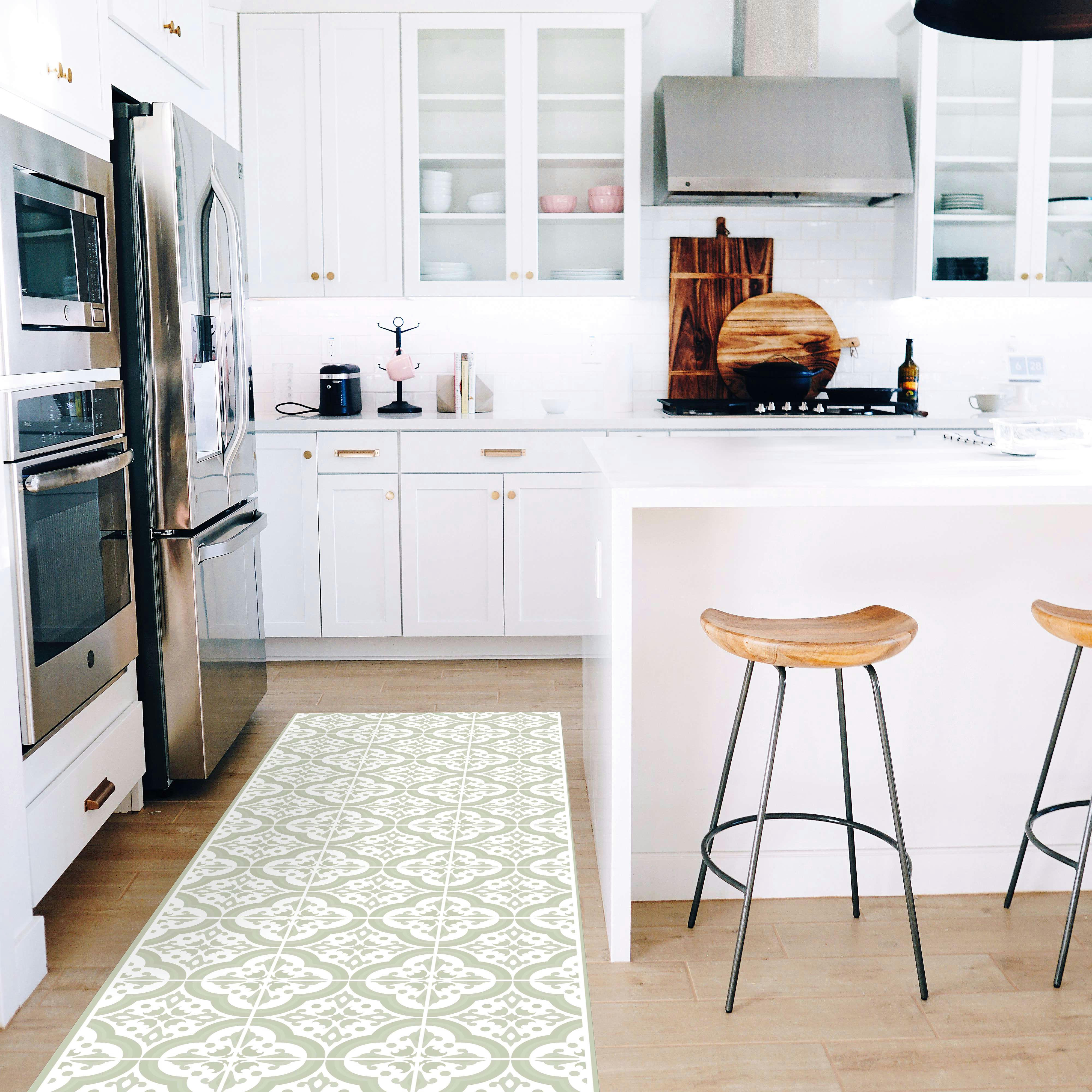 LISBONA - Tapis en vinyl cuisine vert lisbonne 48x98 cm