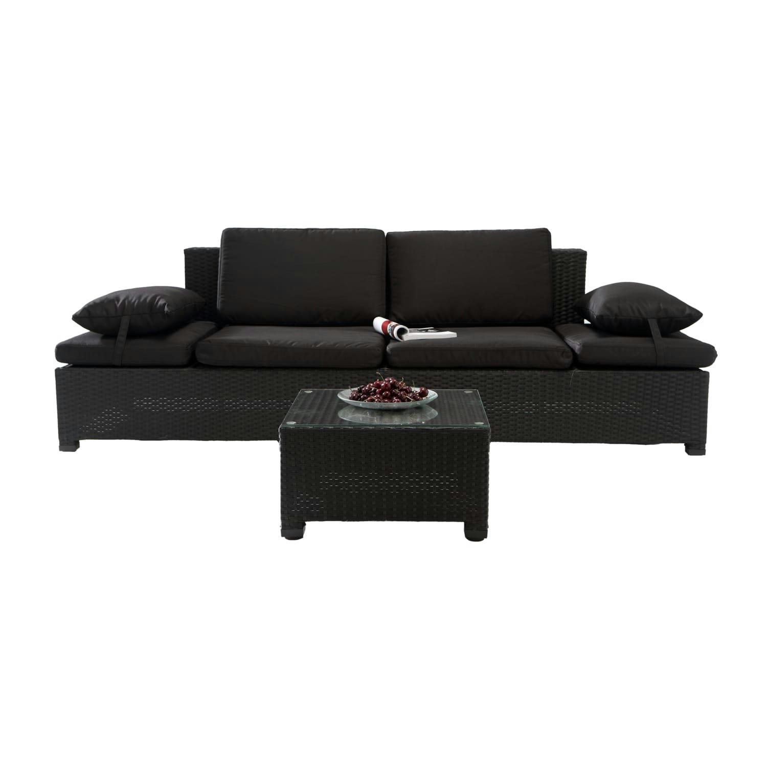 CORFOU - Salon de jardin en résine tressée noir