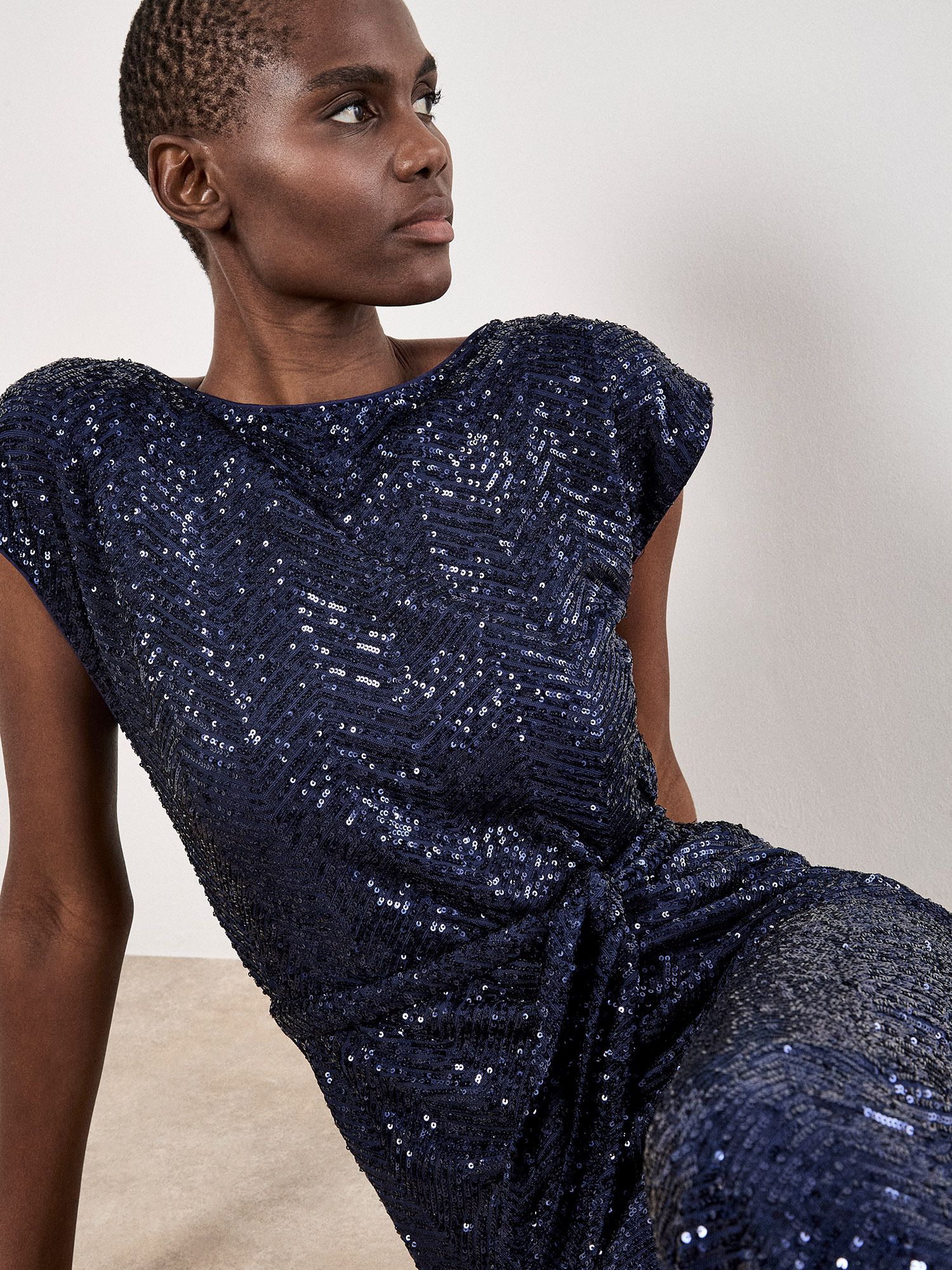 Apricot Chevron Sequin Midi Dress