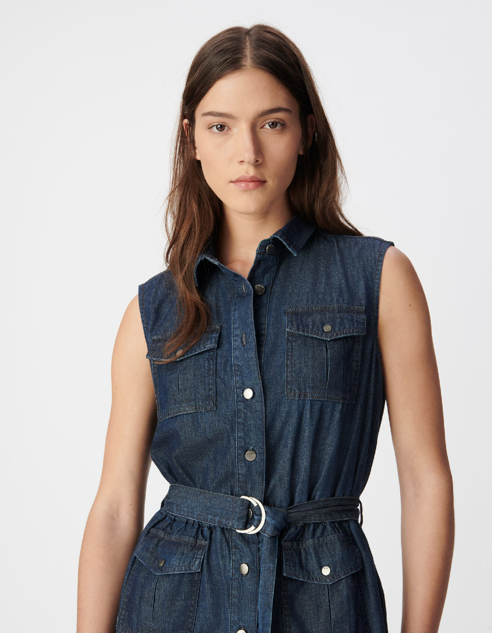Robe longue en jean brut boutonnée Femme