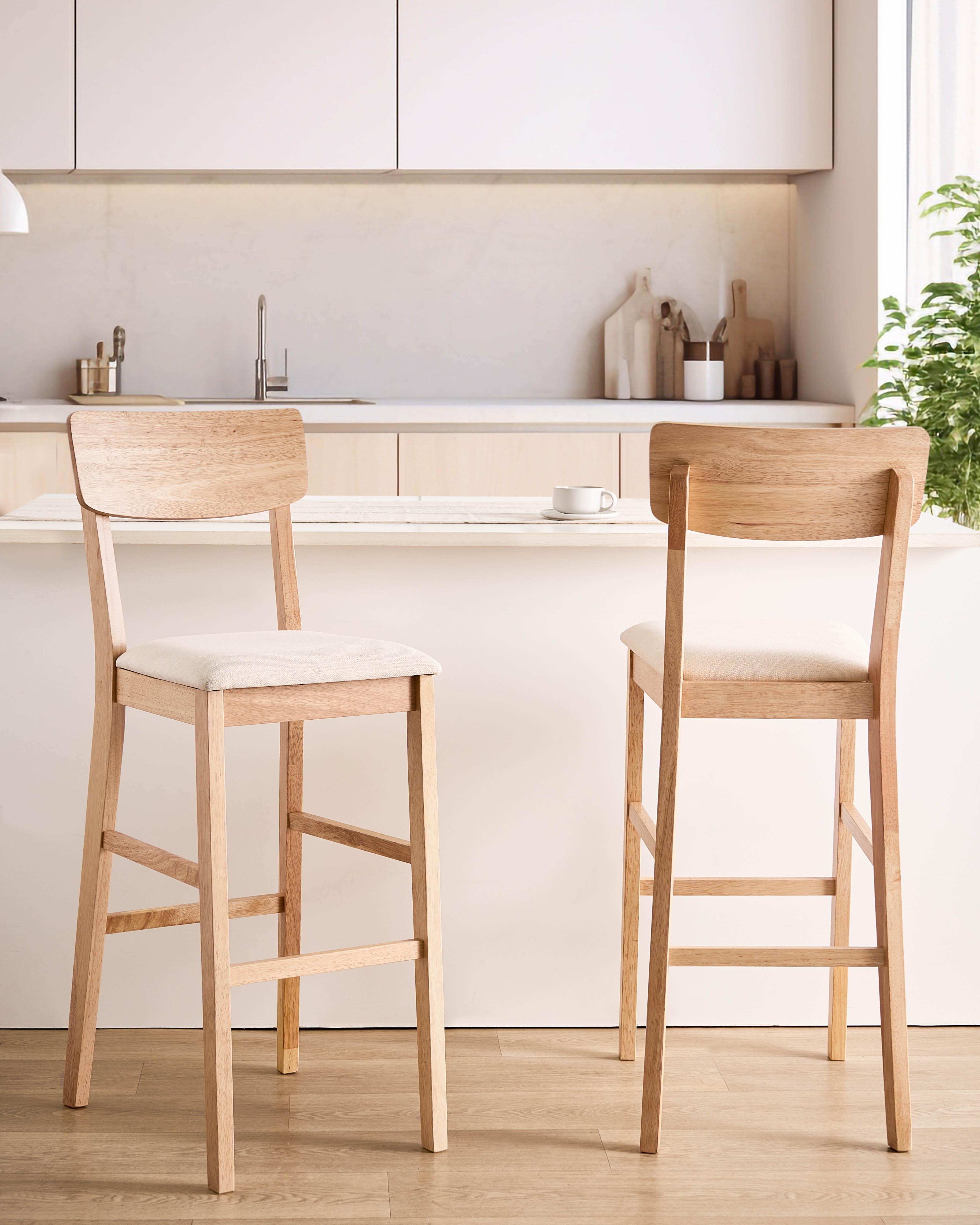 Set of 2 Bar Chairs AMBLER Wood Light Brown/ Beige
