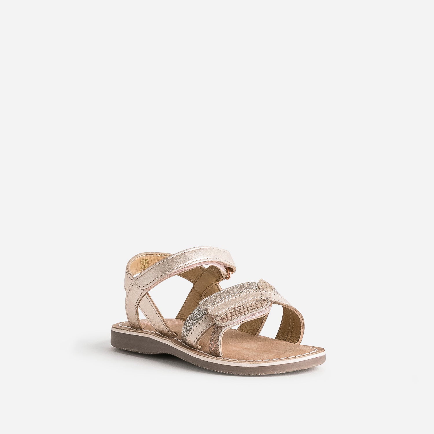 Sandale BUGGY rose cuivré cuir à scratchs
