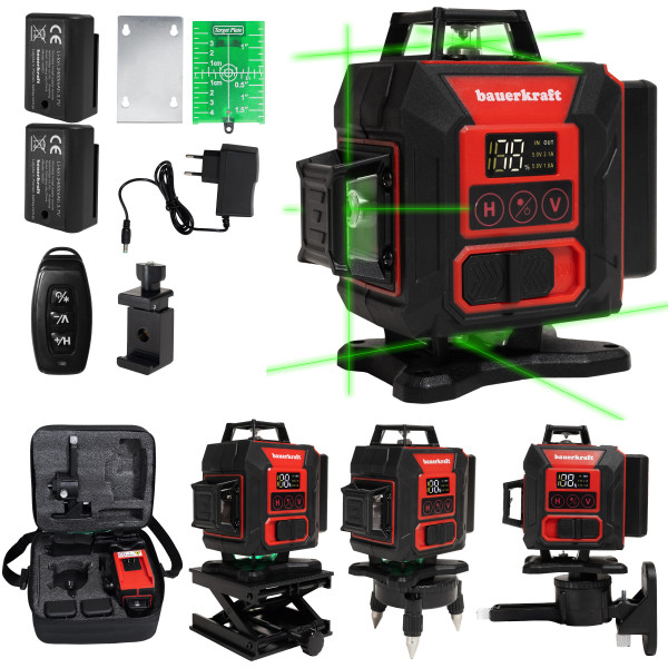 Poziomica laserowa płaszczyznowa zielony laser krzyżowy 360° 4D 16 linii