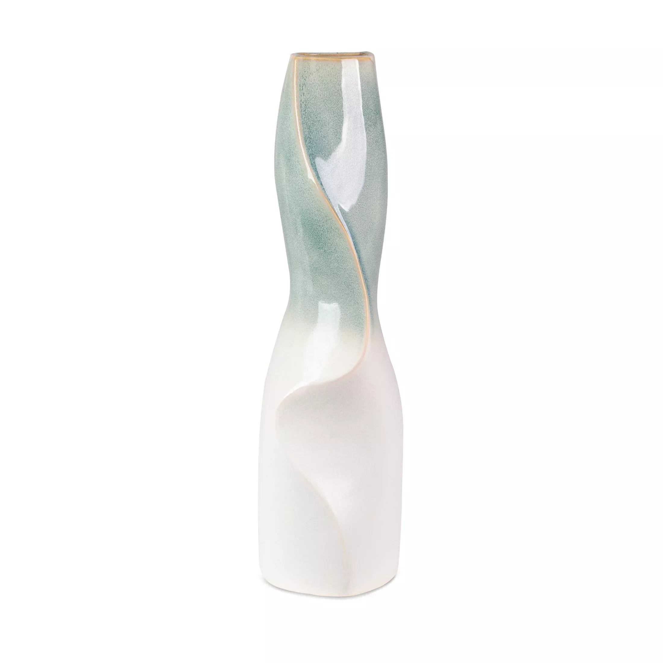 Wazon ceramiczny kremowo-miętowy w stylu boho z efektem ombre 14x13x47 cm LIANA