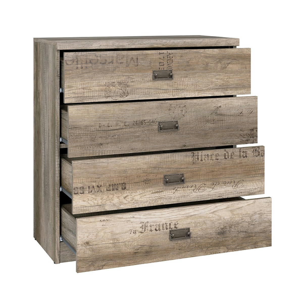 - Commode 4 tiroirs stratifiés naturel et gris