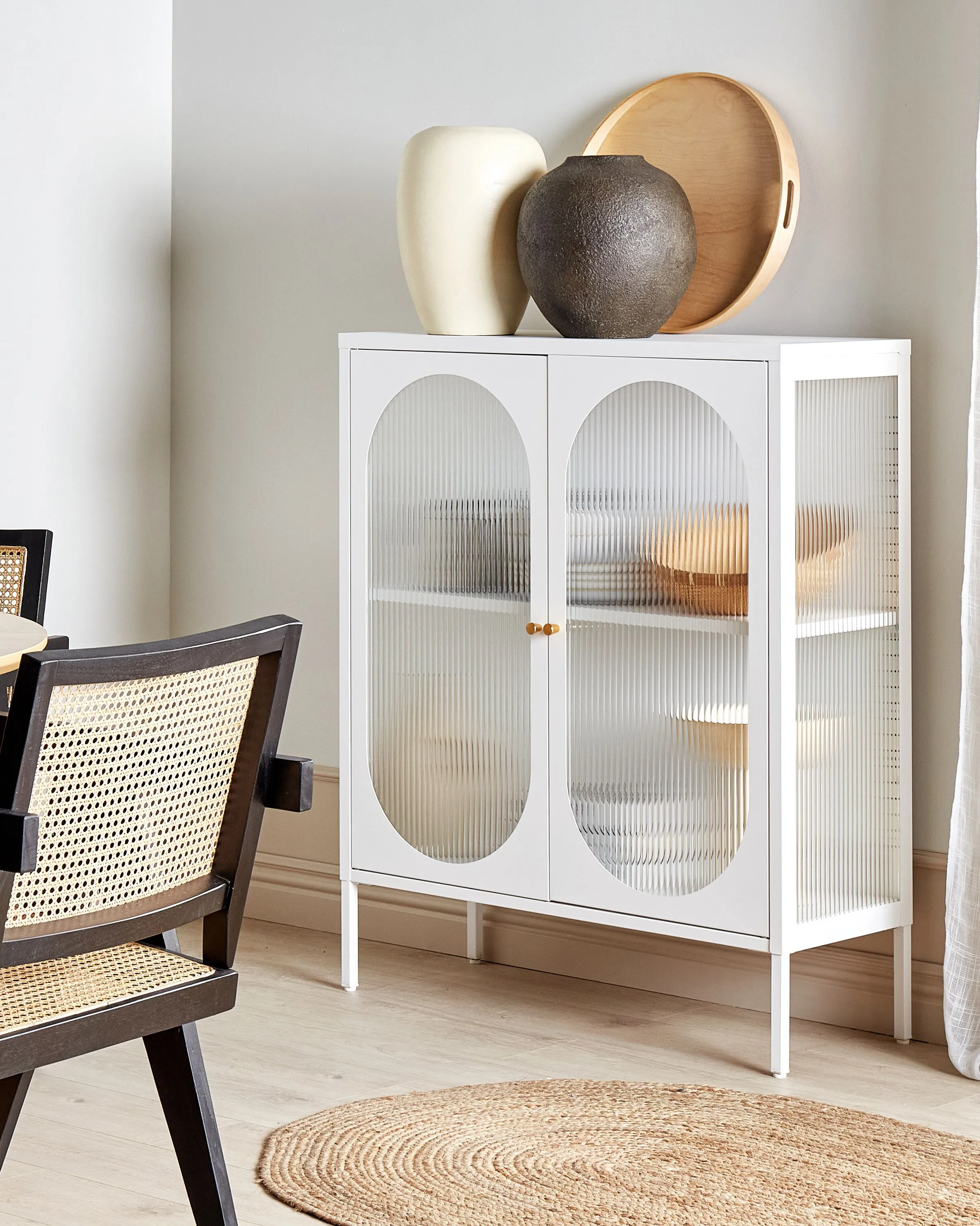 Glass Display Sideboard SARRE Metal 90 cm White