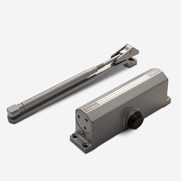 Ferme portes haute performance premium, Force réglable de 4 à 5, corps en Aluminium argent.