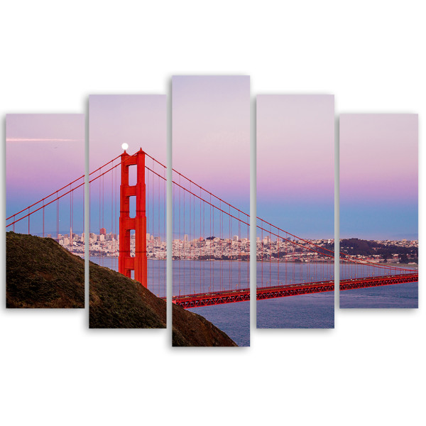 Feeby Obraz 5 częściowy na płótnie Most Golden Gate