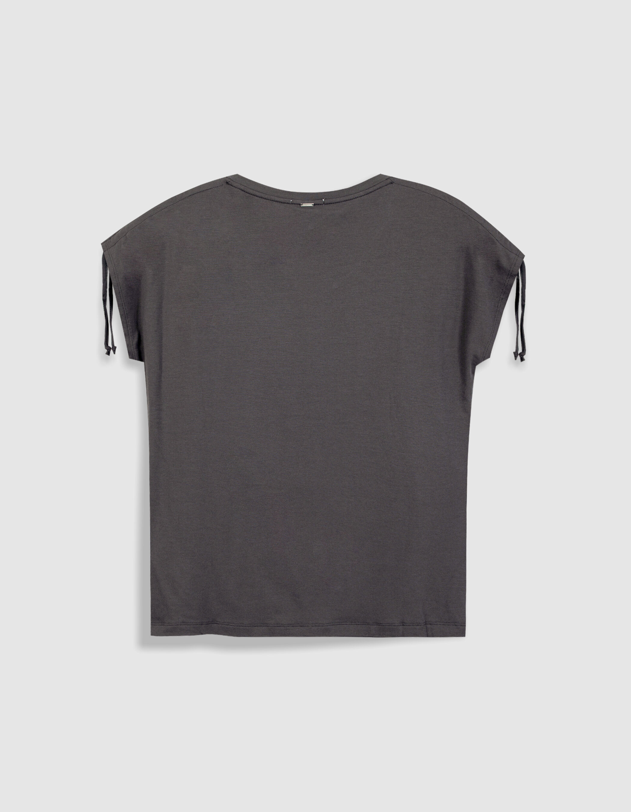 Tee-shirt col V gris motif bouche effet python Femme
