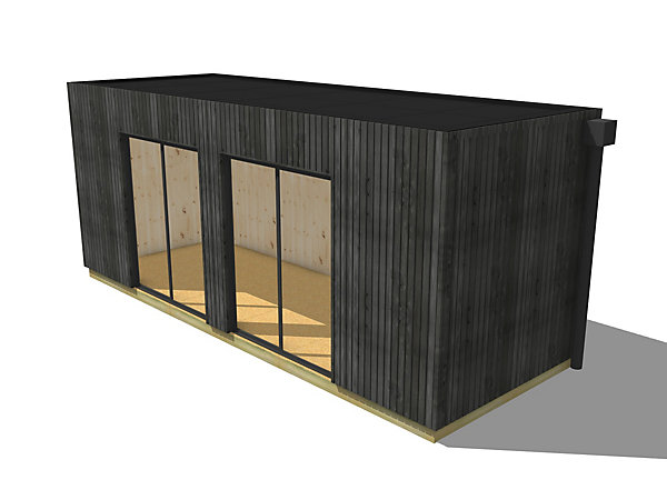 Extension maison en bois en bois 6,6 x 2,4 x 2,7 m avec plancher isolé / menuiseries alu k-line