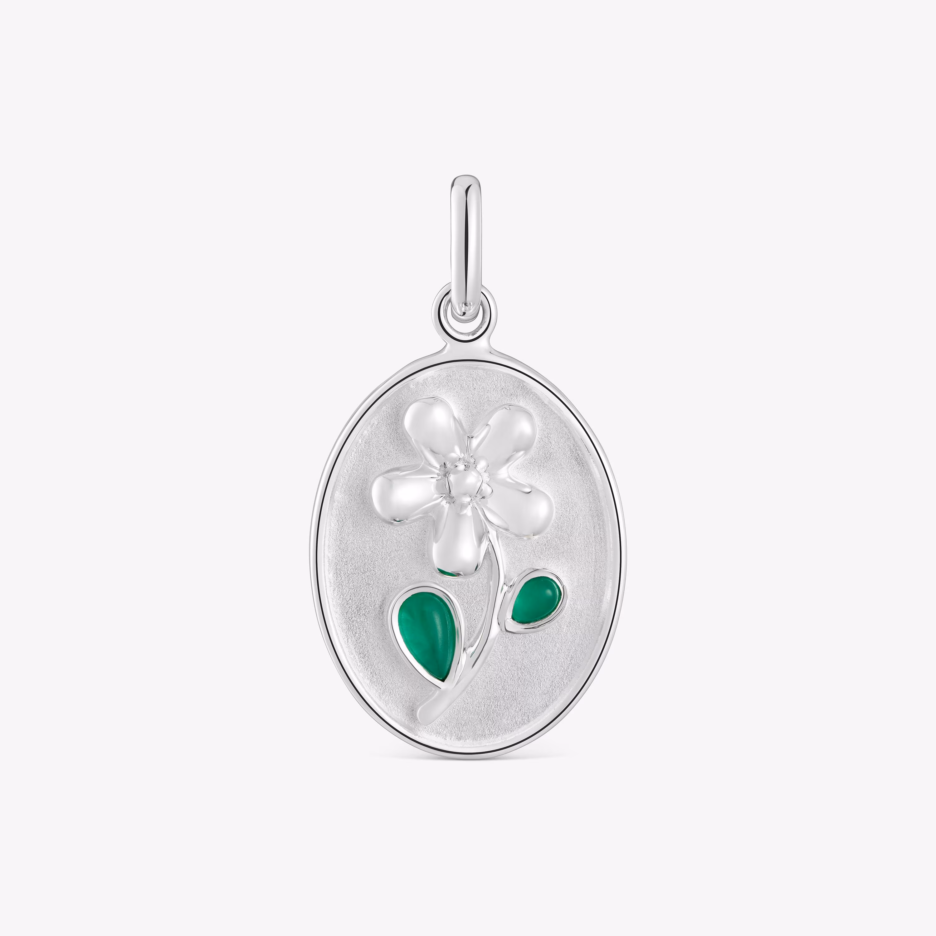 Colgante medalla de plata y calcedonia verde Daisy