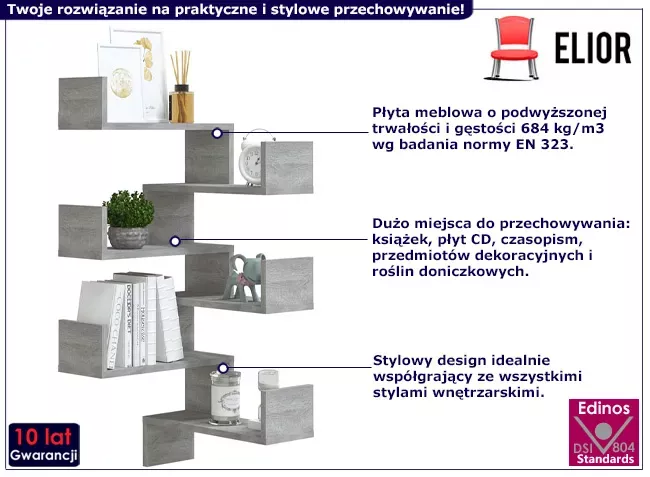 Ścienna półka narożna szary dąb - Ortica
