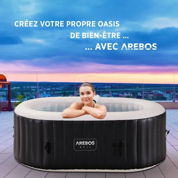 AREBOS Inflatable Spa with LED lighting | Inflatable | Indoor & Outdoor | 190x120 cm Oval | 2 Persons