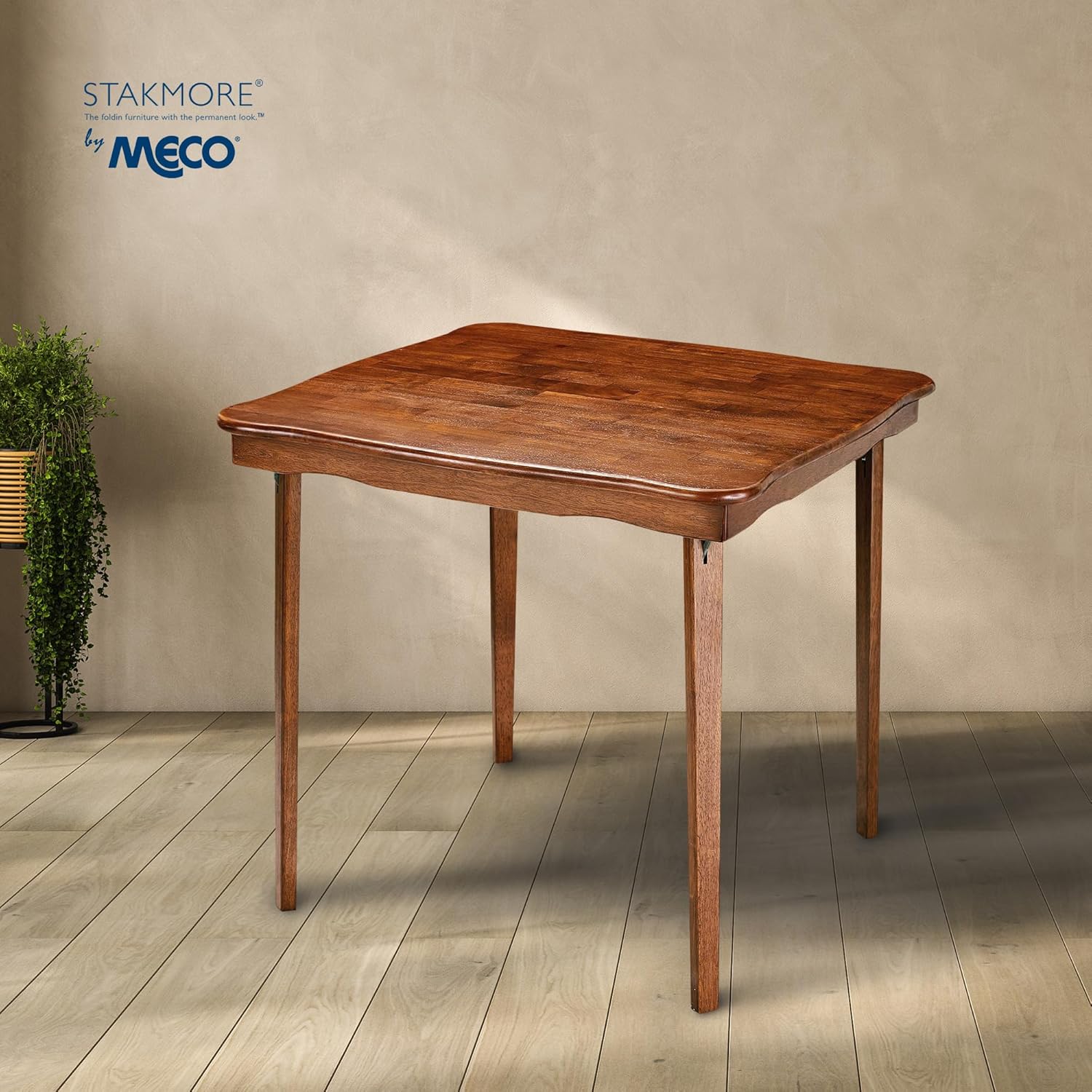 MECO Stakmore Stylish Durable Versatile Square Solid Wood Scalloped Edge Compact Folding Traditional Card Table for Home Use, Cherry