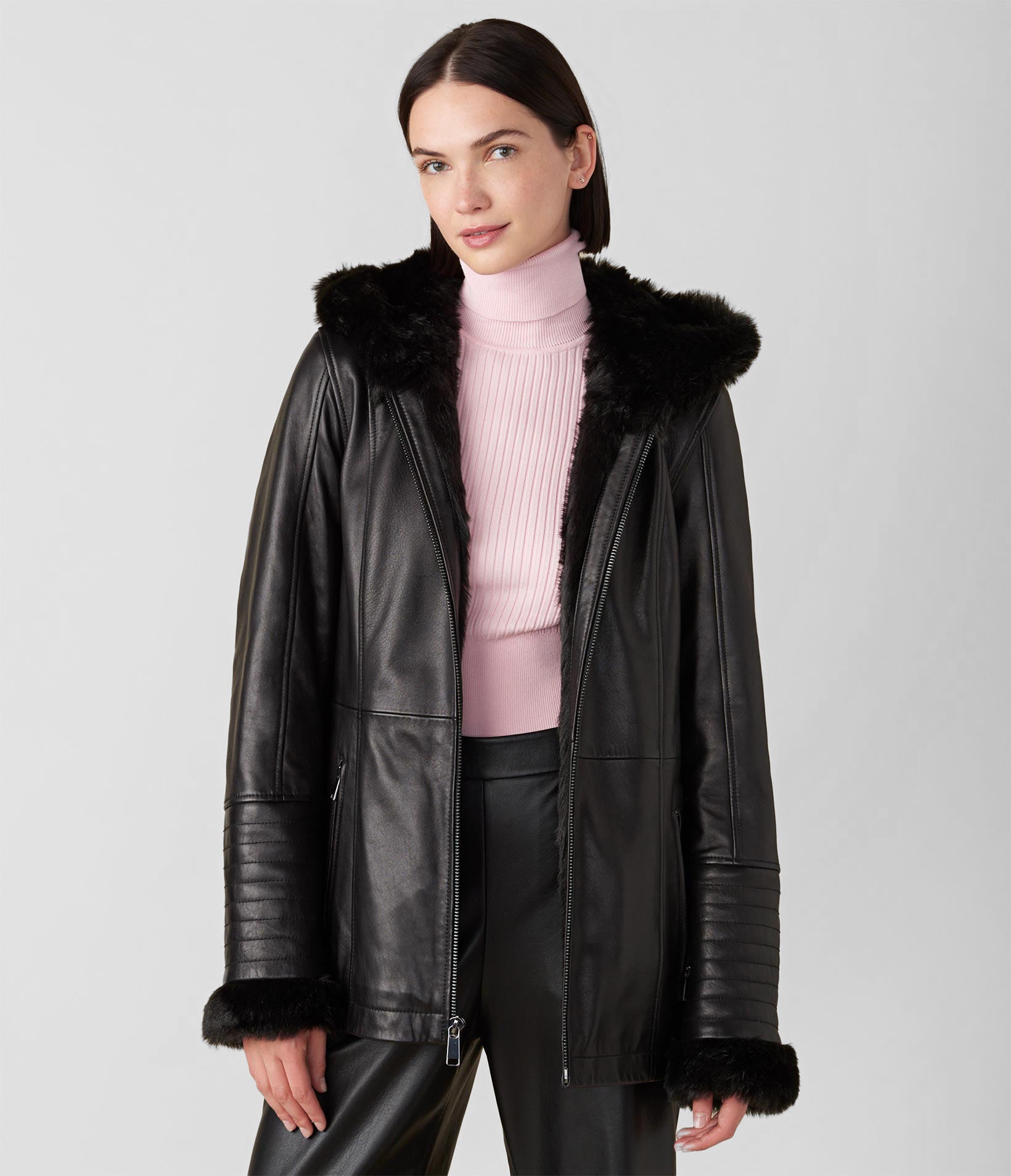 Heather Hooded Jacket With Faux Fur Lining