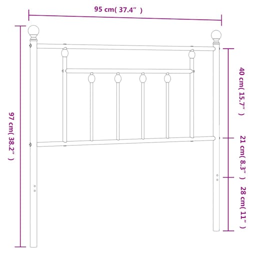 NNEVL Metal Headboard Black 90 cm