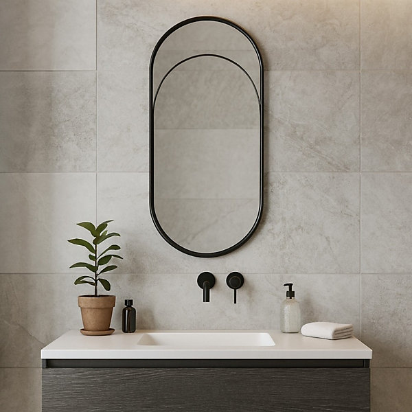Miroir ovale métal noir 50x22cm