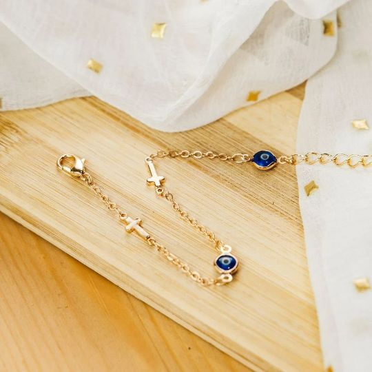 The Colourful Aura Adjustable Golden Evil Eye Cross Christian Luck Eye Protection Turkish Anklet