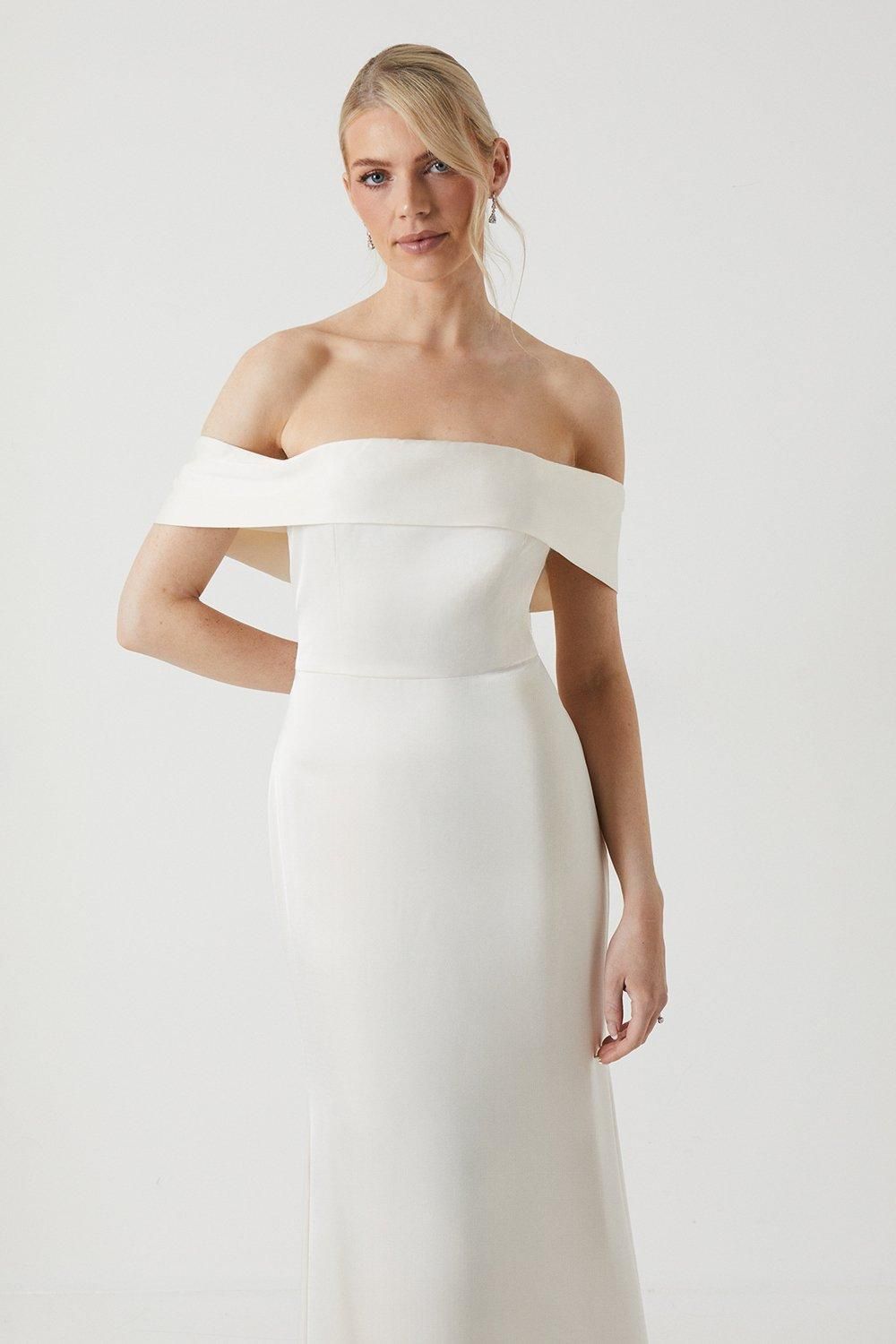 Coast Satin Bardot Fishtail Maxi Wedding Dress With Train